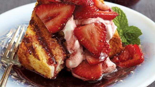 Grilled Angel Food Cake with Berry-Wine Sauce